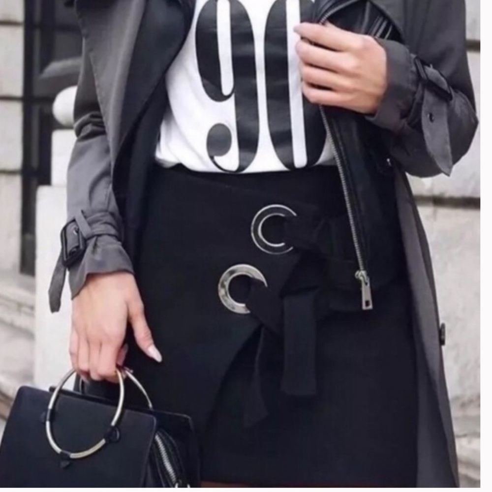 Zara black wrap mini skirt with bows